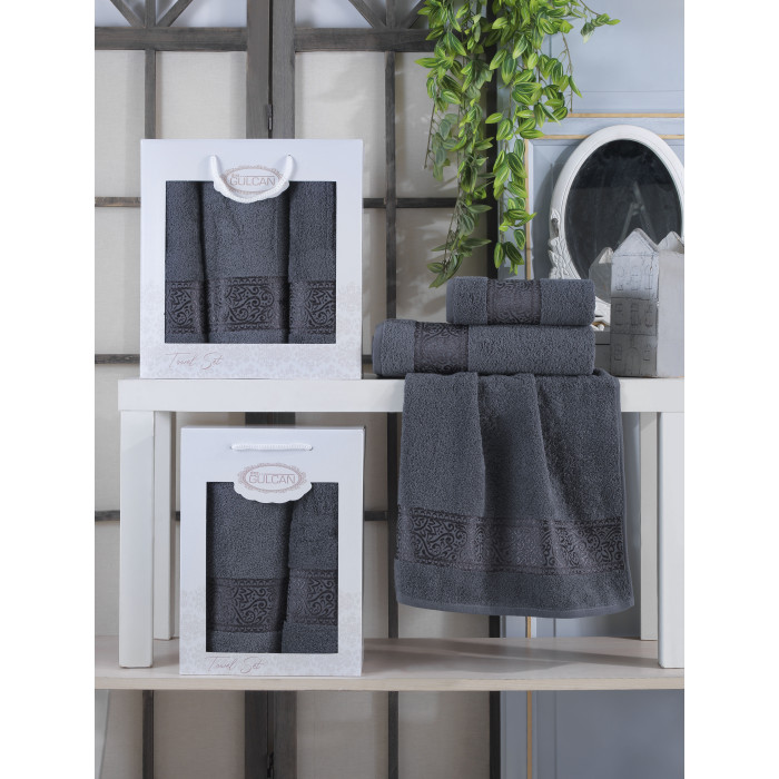  Набір рушників Gulcan Cotton — Ornament Grey 50*90 (2 шт.)+70*140 (1 шт.)