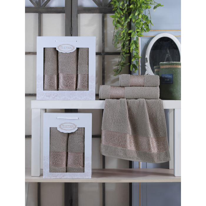  Набір рушників Gulcan Cotton — Ornament Capuccino 50*90 (2 шт.)+70*140 (1 шт.)