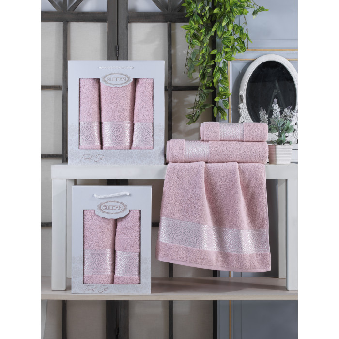  Набір рушників Gulcan Cotton — Ornament Pink 50*90 (2 шт.)+70*140 (1 шт.)
