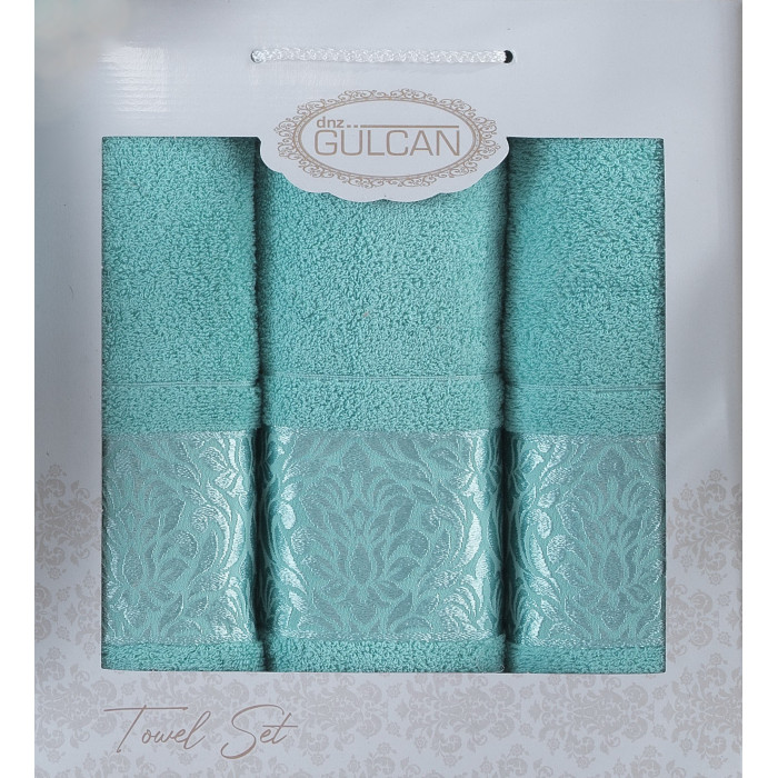Набір рушників Gulcan Cotton - Flower Ornament Turkuaz  50*90 (2шт.)+70*140 (1шт.)