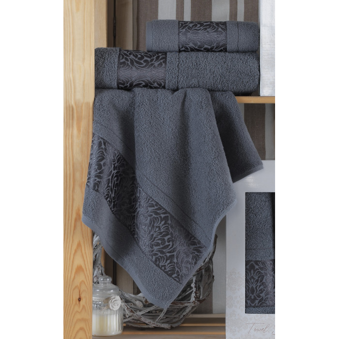 Набір рушників Gulcan Cotton - Flower Ornament Grey 50*90+70*140