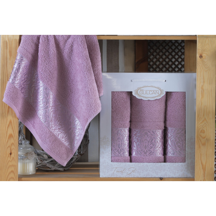 Набір рушників Gulcan Cotton - Flower Ornament Podwer  50*90 (2шт.)+70*140 (1шт.)