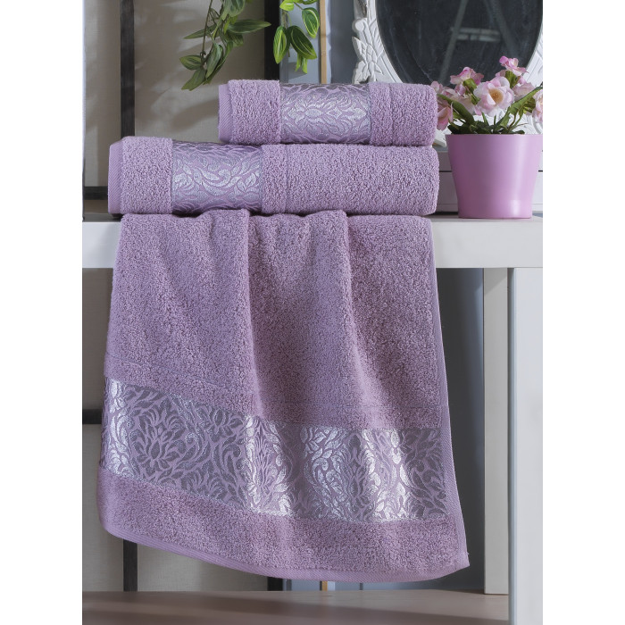 Набір рушників Gulcan Cotton - Flower Ornament Leylak  50*90 (2шт.)+70*140 (1шт.)