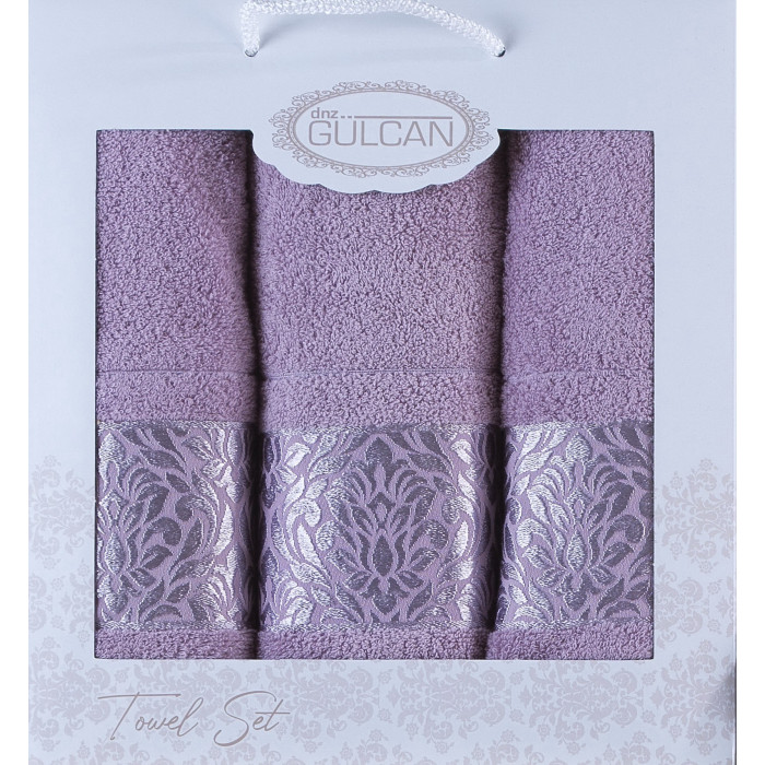 Набір рушників Gulcan Cotton - Flower Ornament Leylak  50*90 (2шт.)+70*140 (1шт.)