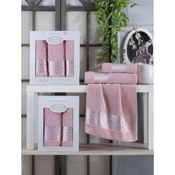 Набір рушників Gulcan Cotton - Flower Ornament Pink  50*90 (2шт.)+70*140 (1шт.)