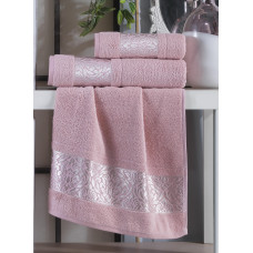 Набір рушників Gulcan Cotton - Flower Ornament Pink 50*90 (2шт.)+70*140 (1шт.)