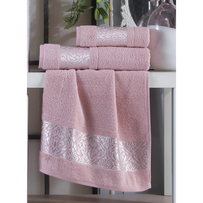 Набір рушників Gulcan Cotton - Flower Ornament Pink  50*90 (2шт.)+70*140 (1шт.)