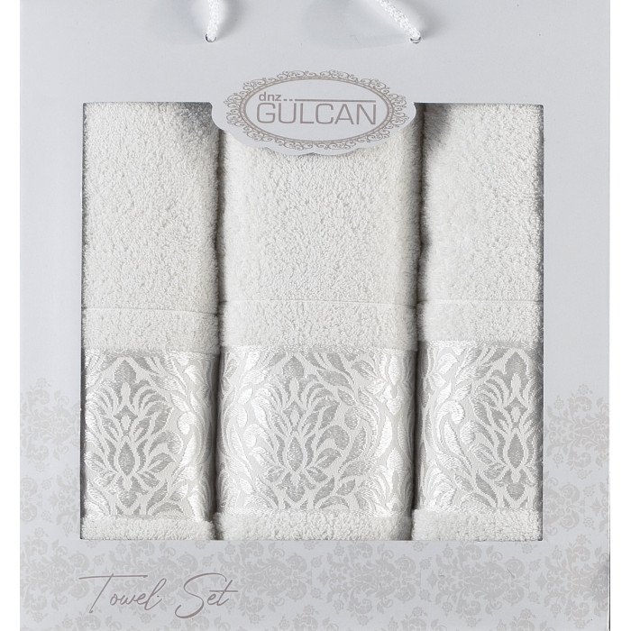 Набір рушників Gulcan Cotton - Flower Ornament White  50*90 (2шт.)+70*140 (1шт.)