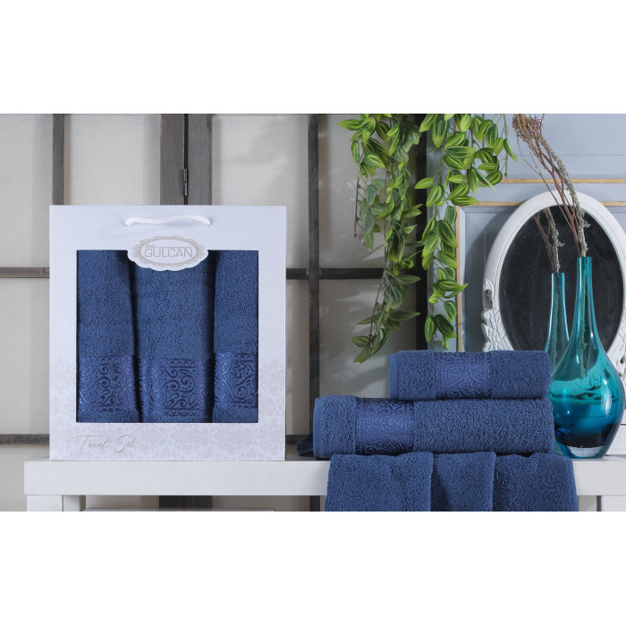 Набір рушників Gulcan Cotton — Ornament Blue 50*90 (2 шт.)+70*140 (1 шт.)