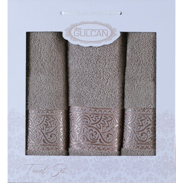  Набір рушників Gulcan Cotton — Ornament Capuccino 50*90 (2 шт.)+70*140 (1 шт.)
