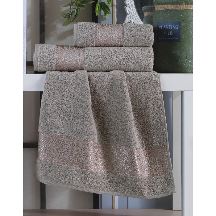  Набір рушників Gulcan Cotton — Ornament Capuccino 50*90 (2 шт.)+70*140 (1 шт.)