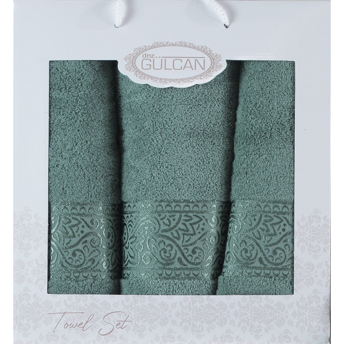  Набір рушників Gulcan Cotton — Ornament Green 50*90 (2 шт.)+70*140 (1 шт.)