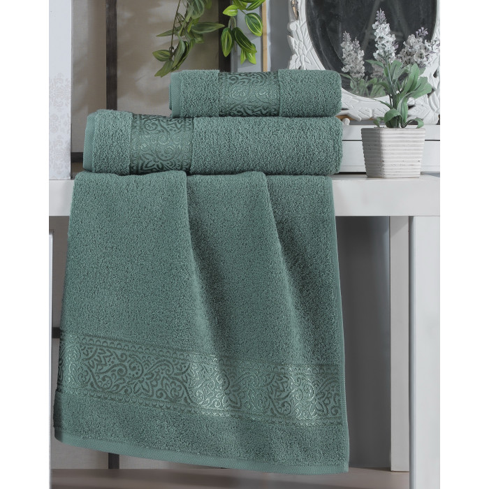  Набір рушників Gulcan Cotton — Ornament Green 50*90 (2 шт.)+70*140 (1 шт.)
