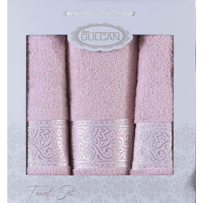  Набір рушників Gulcan Cotton — Ornament Pink 50*90 (2 шт.)+70*140 (1 шт.)