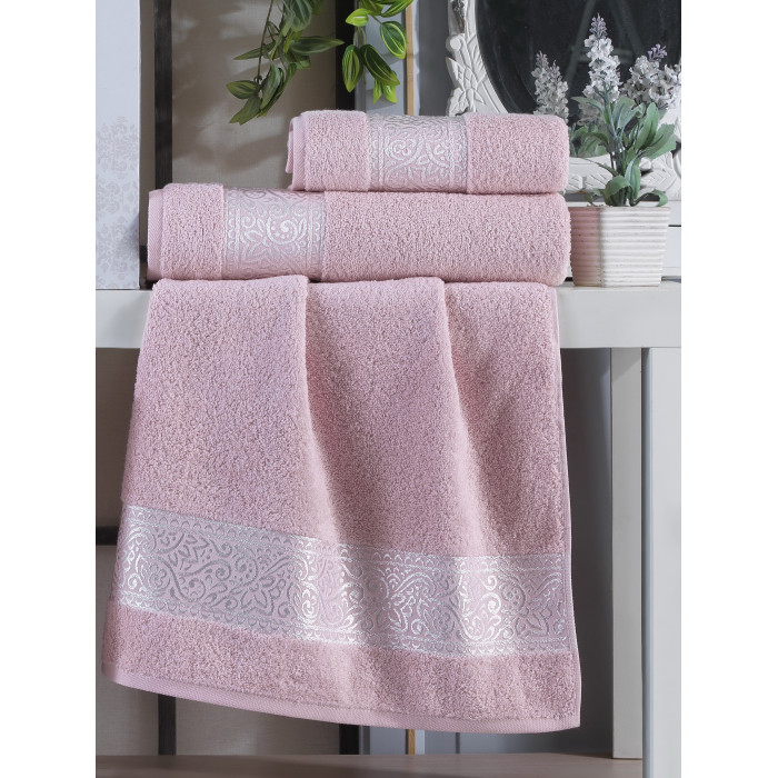  Набір рушників Gulcan Cotton — Ornament Pink 50*90 (2 шт.)+70*140 (1 шт.)