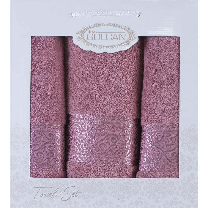  Набір рушників Gulcan Cotton — Ornament Pudra 50*90 (2 шт.)+70*140 (1 шт.)