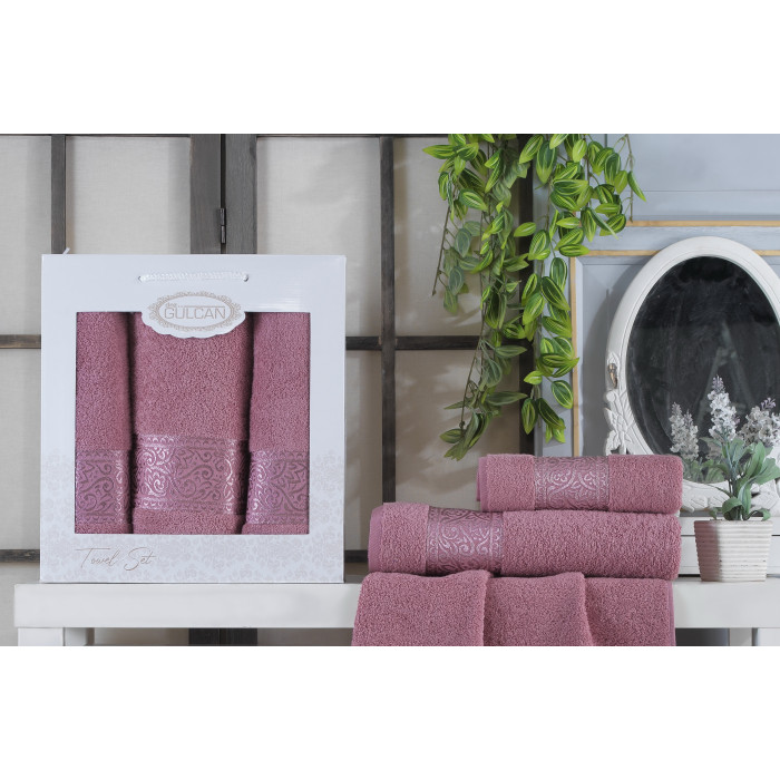  Набір рушників Gulcan Cotton — Ornament Pudra 50*90 (2 шт.)+70*140 (1 шт.)