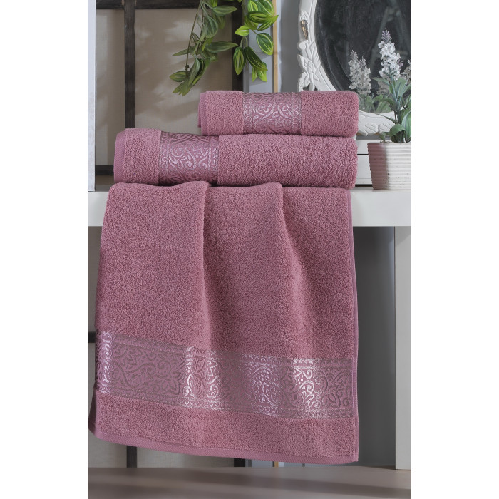  Набір рушників Gulcan Cotton — Ornament Pudra 50*90 (2 шт.)+70*140 (1 шт.)