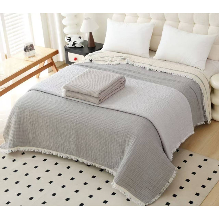 Покривало - плед муслінове Malloory Home Deco ,бежевий ,з бахромою з 4 сторін 160х230 