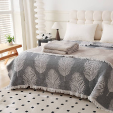 Покривало - плед муслінове Malloory Home Palm ,сірий ,з бахромою з 4 сторін 210х260