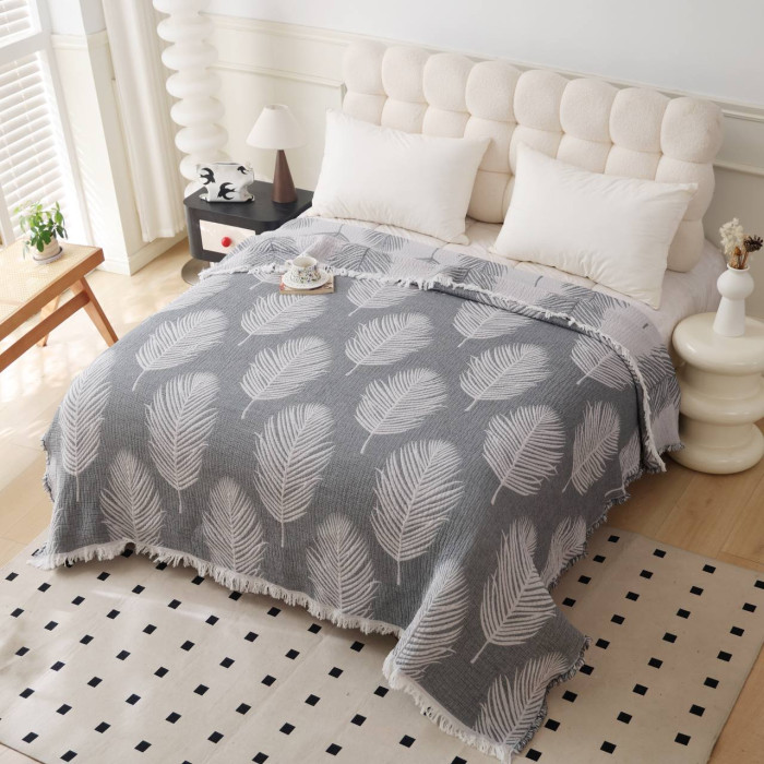 Покривало - плед муслінове Malloory Home Palm ,сірий ,з бахромою з 4 сторін 210х260