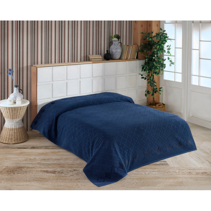 Махрове простирадло-покривало  Gulcan Cotton Vancleef  200x220  колір синій