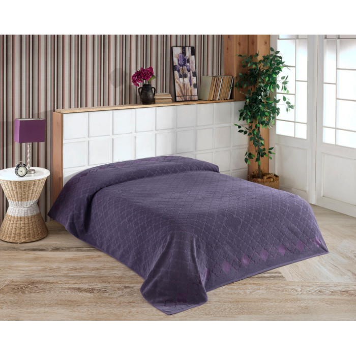 Махрове простирадло-покривало  Gulcan Cotton Vancleef  200x220  колір фіолетовий