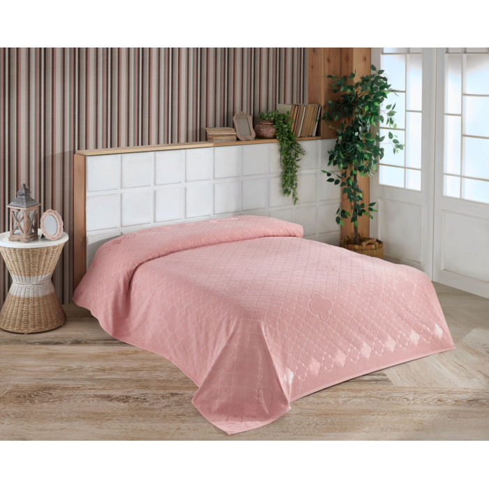 Махрове простирадло-покривало  Gulcan Cotton Vancleef  200x220  колір персиковий