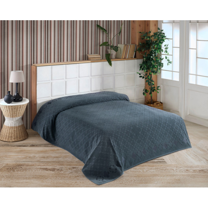 Махрове простирадло-покривало  Gulcan Cotton Vancleef  200x220  колір графіт