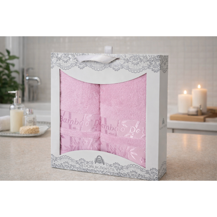 Набір  бамбукових рушників  Doruk  Tekstil  50*90+70*140  Bamboo Delux Pink