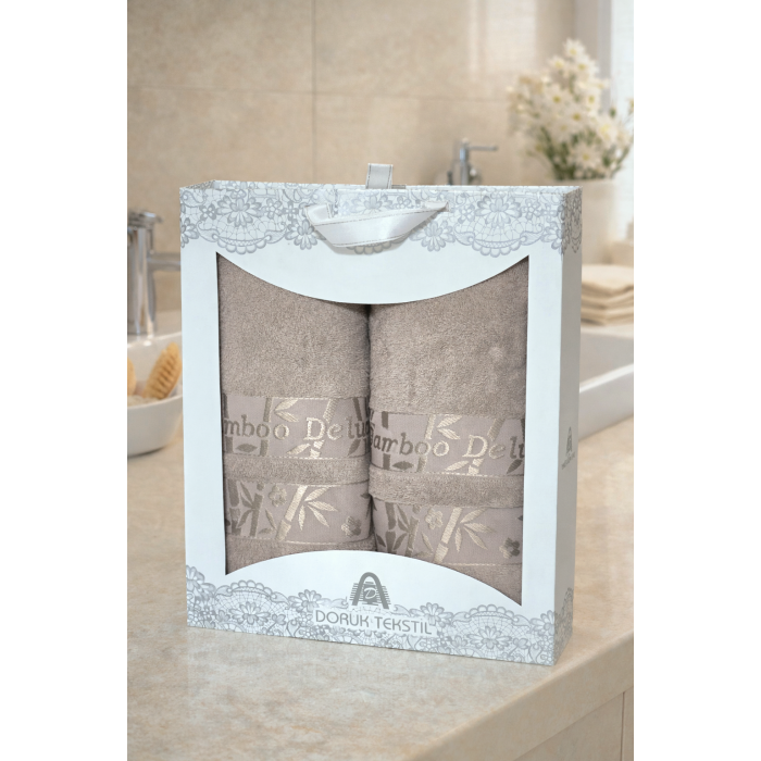 Набор  бамбуковых  полотенец  Doruk  Tekstil  50*90+70*140  Bamboo Delux Beige