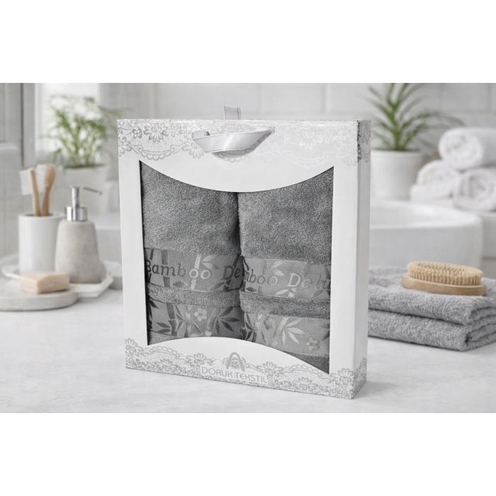 Набір  бамбукових рушників  Doruk  Tekstil  50*90+70*140  Bamboo Delux Grey