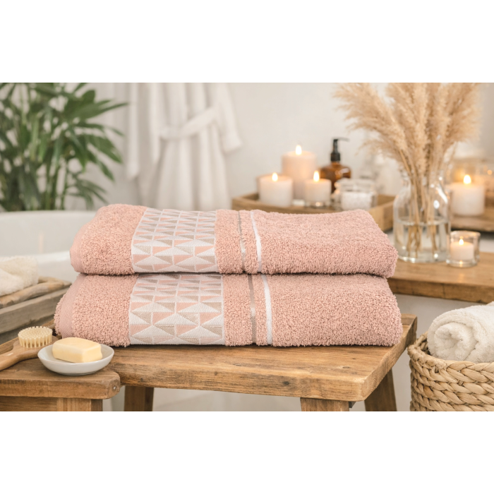 Набір махрових рушників Gulcan Cotton Romb 50*90+70*140 , персиковий , 100% бавовна