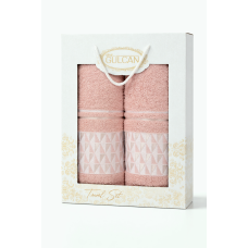 Набір махрових рушників Gulcan Cotton Romb 50*90+70*140 , персиковий , 100% бавовна