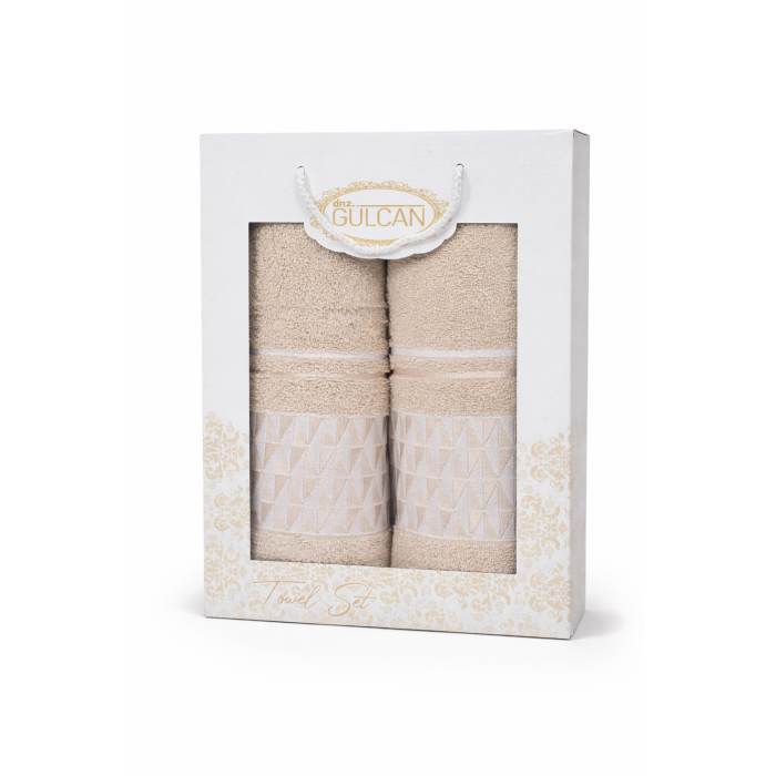 Набір махрових рушників Gulcan Cotton Romb 50*90+70*140 , бежевий , 100% бавовна