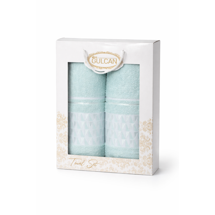 Набір махрових рушників Gulcan Cotton Romb 50*90+70*140 , м'ятний , 100% бавовна
