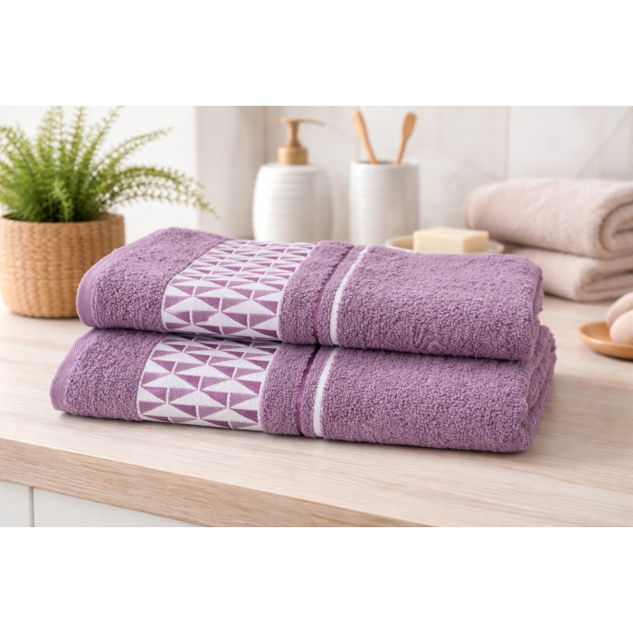 Набір махрових рушників Gulcan Cotton Romb 50*90+70*140 , бузковий , 100% бавовна