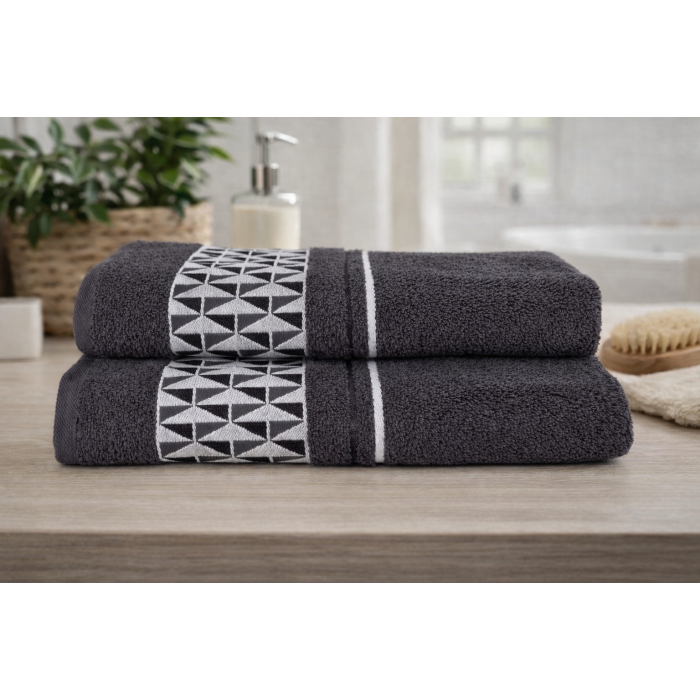 Набір махрових рушників Gulcan Cotton Romb 50*90+70*140 , графіт , 100% бавовна
